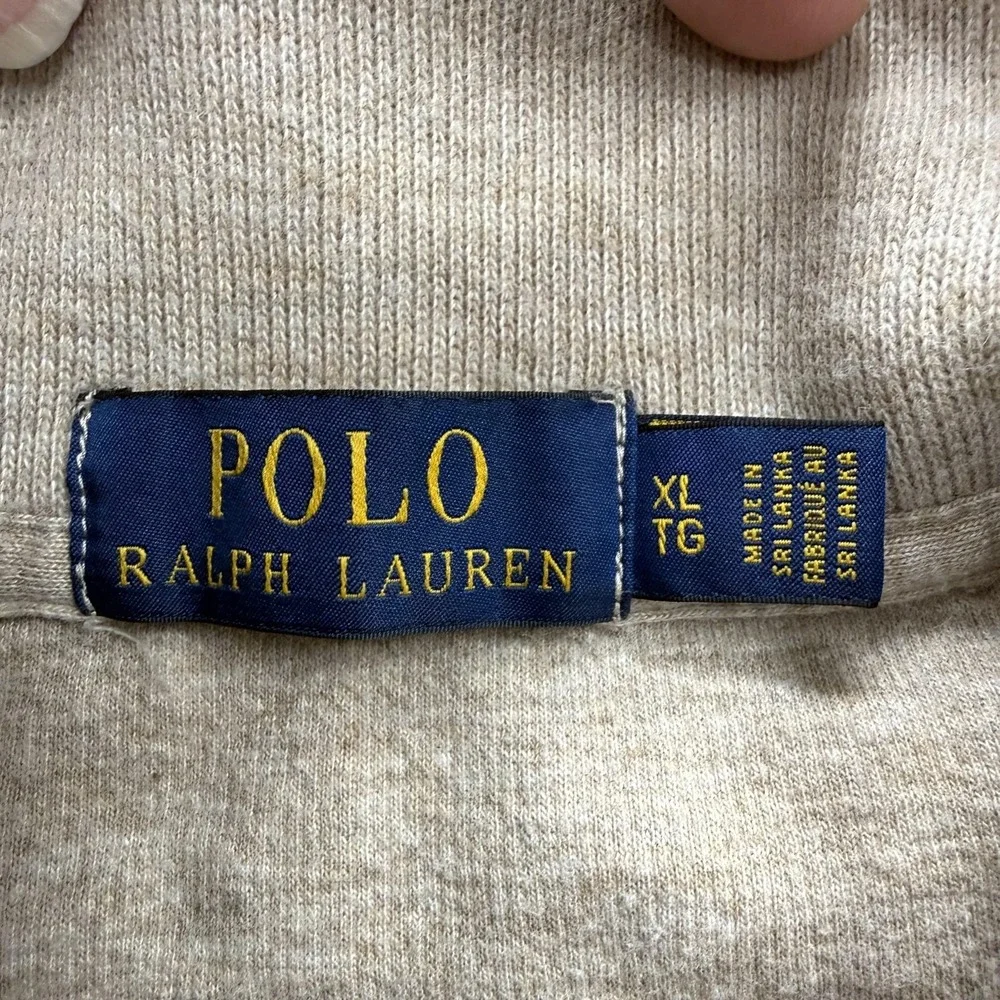 Polo Ralph Lauren Sweatshirt Mens XL Beige 1/4 Zip Mock Neck Cotton‎ Pullover